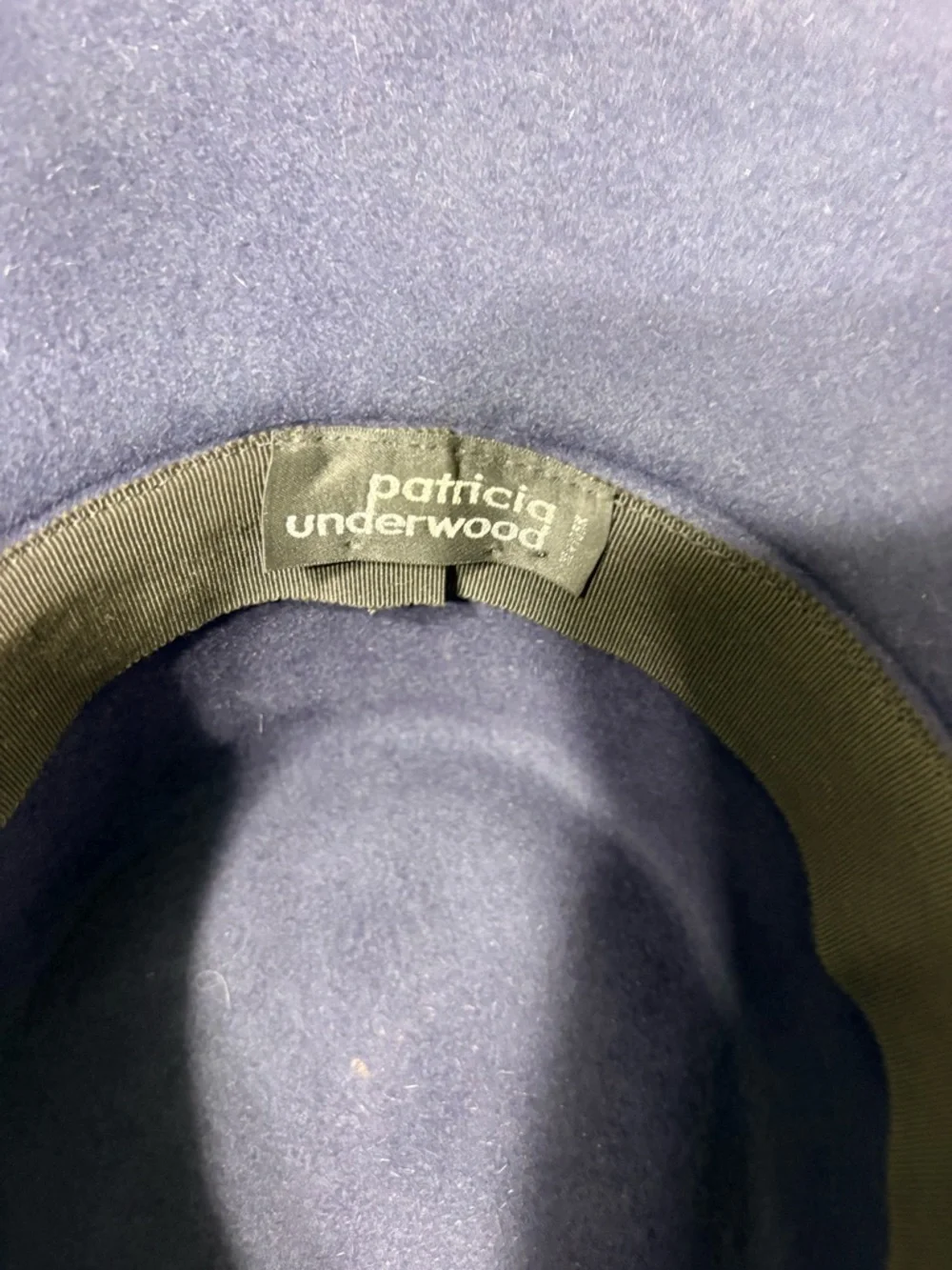 Patricia Underwood Navy Wide-Brim Wool Fedora Hat with Black Decorative Band